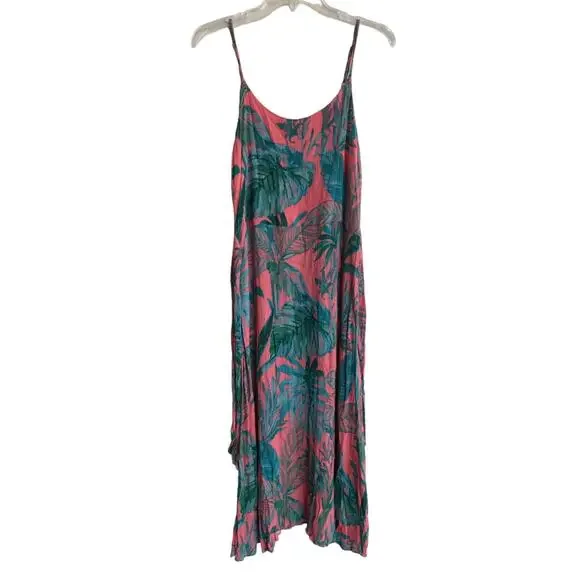 Cynthia Rowley Coral and Green Crinkle Fabric Slip Dress with Side Ties size 12 - Picture 2 of 10
